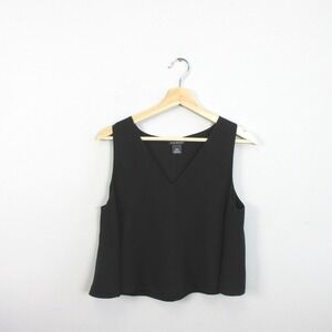 Club Monaco Cropped Tank Top Blouse Women M Black‎ V-Neck Casual Party 152